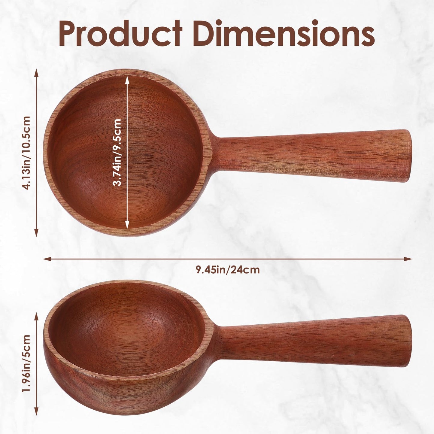 GALUBUBU Wooden Ladle, Large Wooden Scoop, Korean Style Solid Wood Serving Spoon for Bath Salt, Rice, Soup, Flour, Coffee Beans, Deep Jar Scoop for Kitchen, Sauna, Canisters