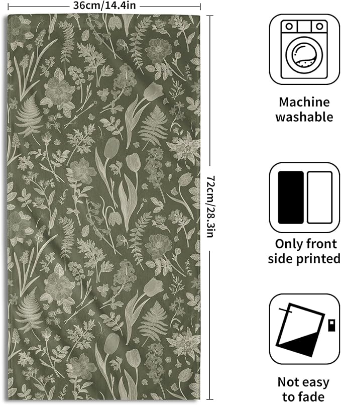 Sage Green Spring Floral Hand Towels