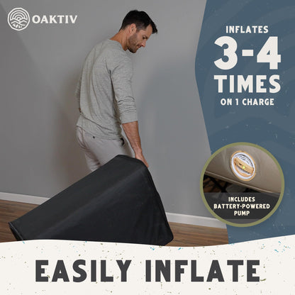 Oaktiv Queen Air Mattress with Frame, Self Inflating/Deflating Bed for Adults - PeakRest Blow Up Bed, Camping Cot with Mattress - Portable with Travel Rolling Case on Wheels