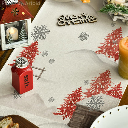 Artoid Mode Xmas Trees Let It Snow Red Snowman Christmas Table Runner, Seasonal Winter Holiday Kitchen Dining Table Decoration for Home Party Decor 13x72 Inch