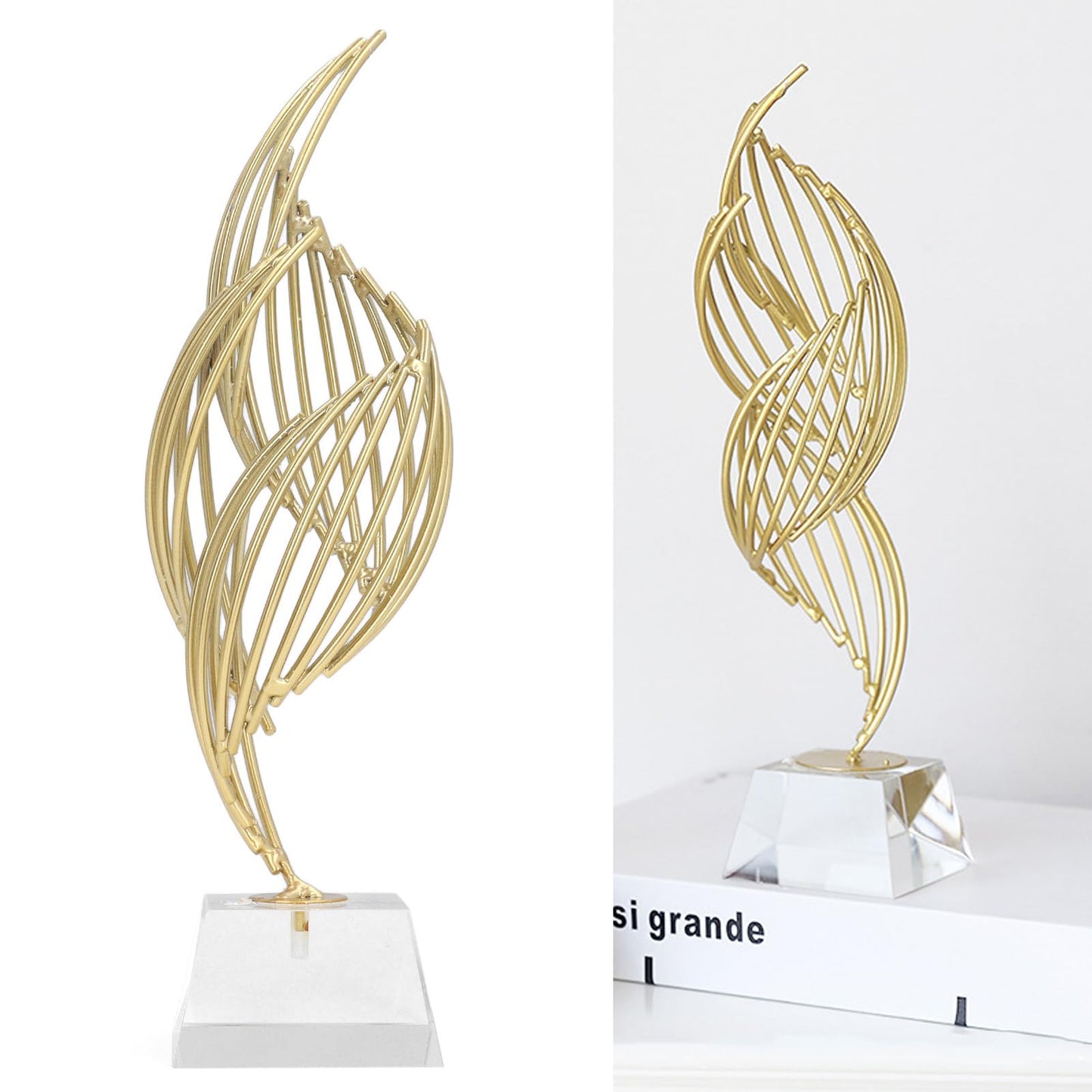 Metal Abstract Decorative Sculpture with Base Modern Luxury Metal Abstract Art Home Decor Statue for Desk Shelf Decor (Crystal White)