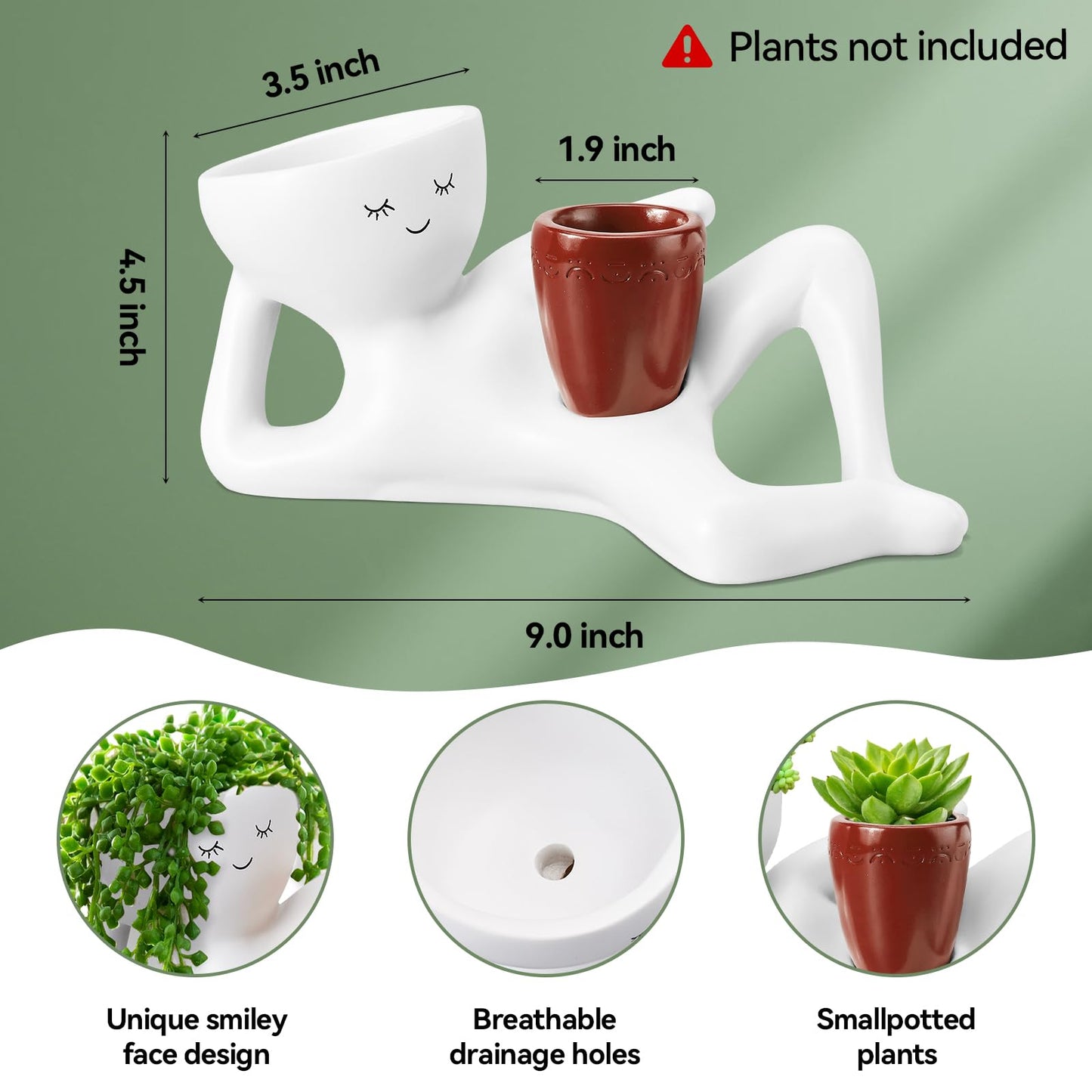 Sederikun Face Planters Head, Funny Succulent Garden Pots,Cute Planters for Indoor Plants, Double Flower Pot with Drainage for Plant Lovers Gift (red)