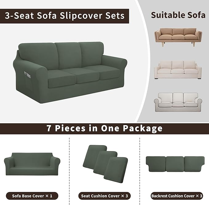 Easy-Going 7 Pieces Stretch Couch Cover Washable Sofa Cover Set