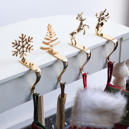 Fonder Mols Christmas Stocking Holders for Mantle, Xmas Fireplace Hanger Hooks Metal Grips Clips (Gold)