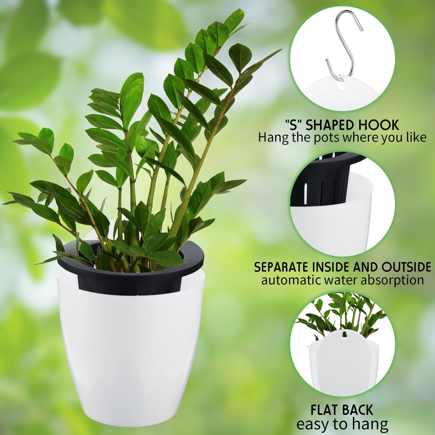 Dandat 20 Pack 4.3 Inch Wall Planter Self Watering Plastic Wall Pot Self Watering Planters Wall Mounted Herb Planter Indoor Flower Pots with Absorbent Cotton Ropes and Hooks for Garden Herbs Plants