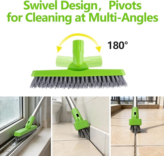 ITTAHO 2 Pack Grout Brush with Long Handle, Swivel Cleaning Grout Line Scrubber