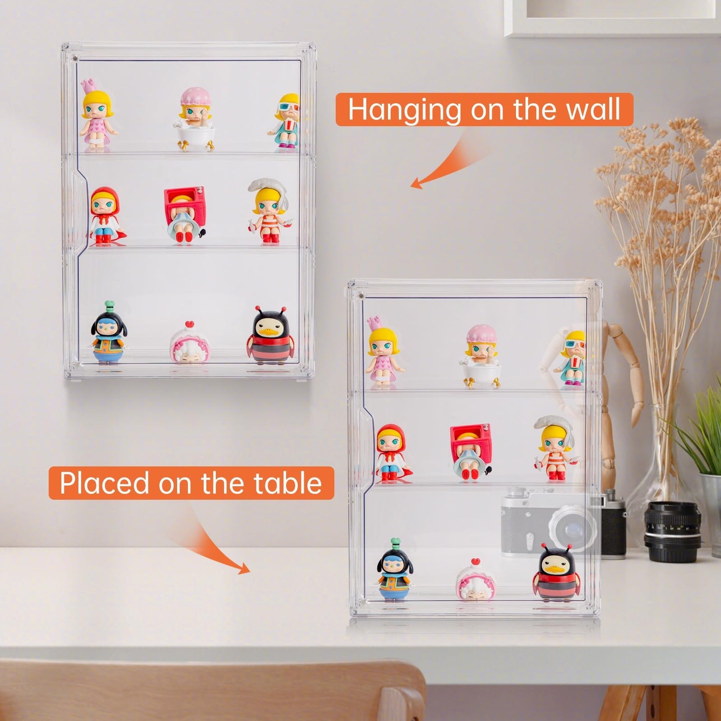 BOHOIDEE 3 Tiers Clear Display Case for Figures, Acrylic Storage Organizers Box with Magnetic Door, Wall-Mounted Dustproof Showcase for Collectibles Action Figure(3PACK Wall-Mounted Medium)
