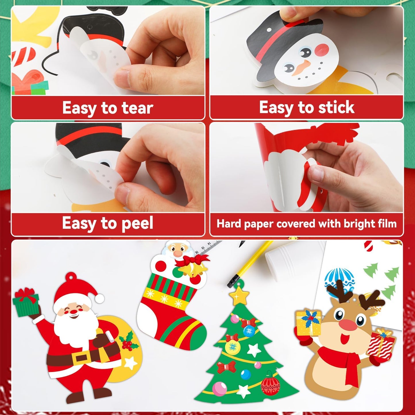 Qyeahkj 64 Sets Christmas Craft Kit for Christmas DIY Art Ornaments Bulks, Make Your Own Santa Claus Tree Gingerbread House Reindeer Christmas Holiday Party Game Activity Supplies