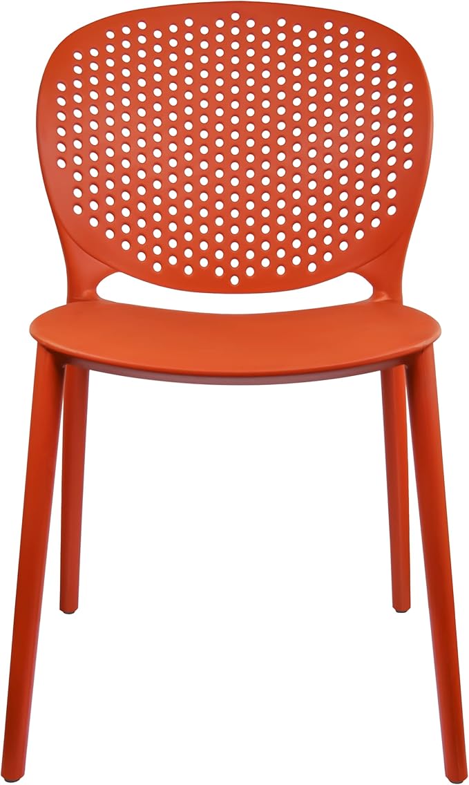 2xhome Set of 4 Patio Dining Chairs | Modern Stackable Outdoor Pool Side Chair | Weather Resistant Plastic for Yard, Porch, Balcony, Kitchen, Orange