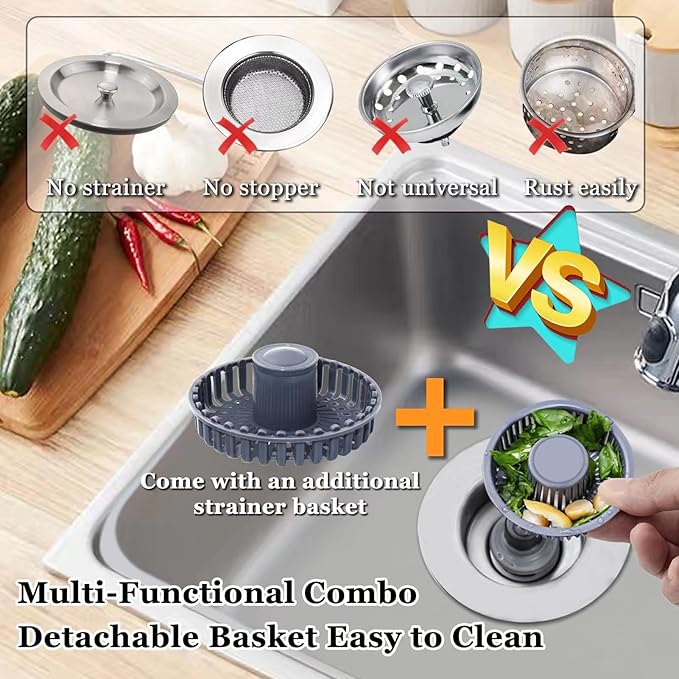 3 in 1 Kitchen Sink Stopper, Pop Up Kitchen Sink Drain Strainer,