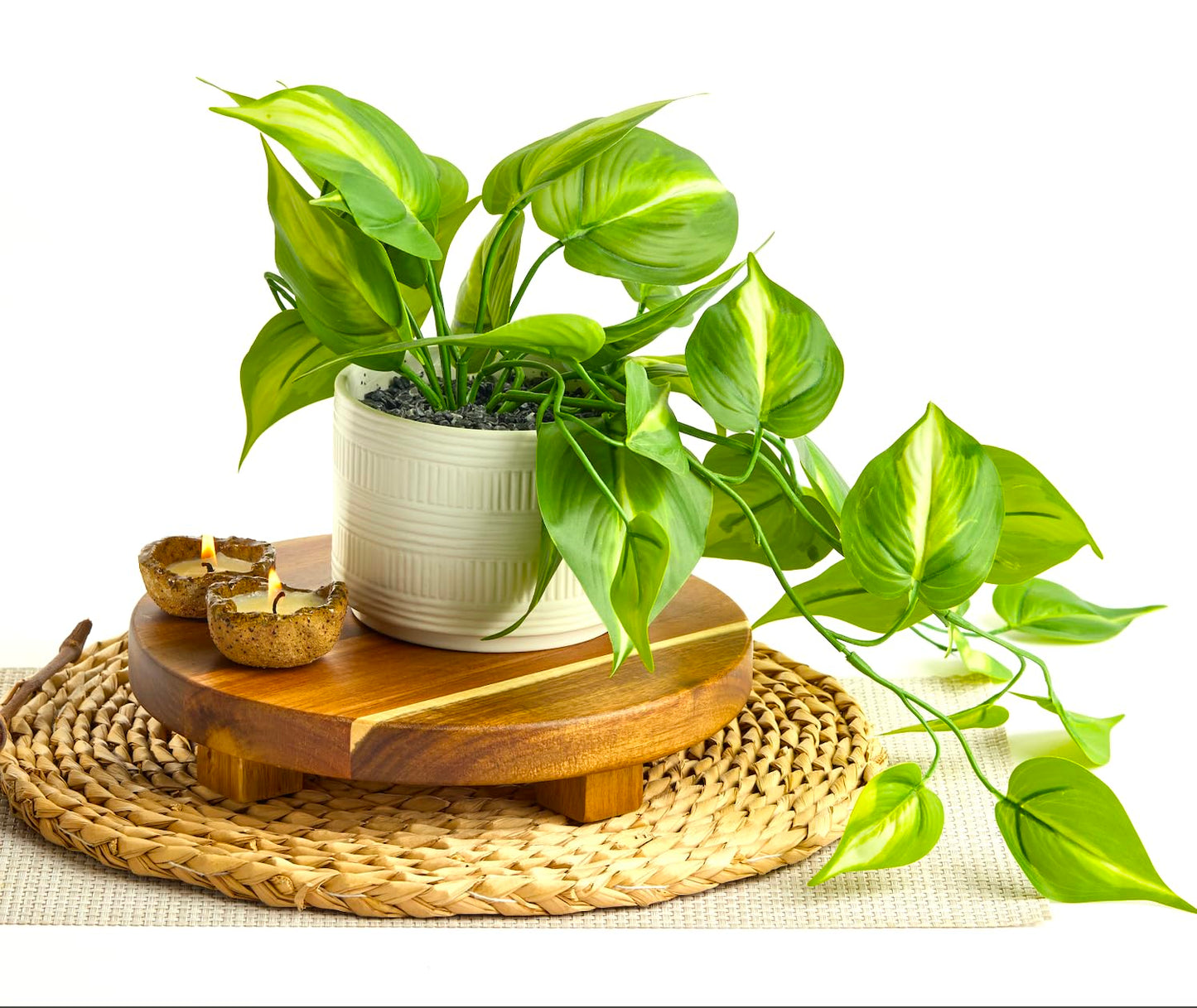 Kurrajong Farmhouse Dark Green Fake pothos | Fake Plant for Shelf Decor | Artificial Trailing Ivy Plant with 5" Wide Ceramic Pot | Faux pothos | Feaux Pothos | Bathroom and Kitchen Decor