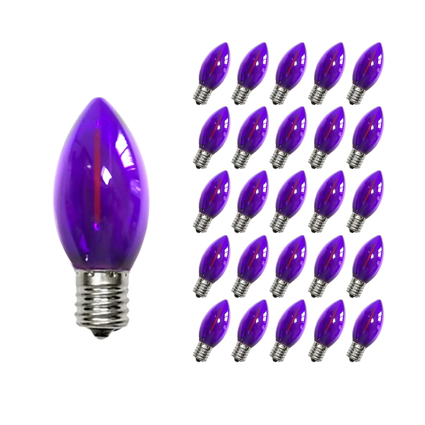 CHYParty 25 Pack C7 Replacement Bulbs, Dark Purple LED Halloween Light Bulbs for Outdoor String Lights, Patio, Christmas Decor, E12 Candelabra Base, Waterproof, Energy-Saving