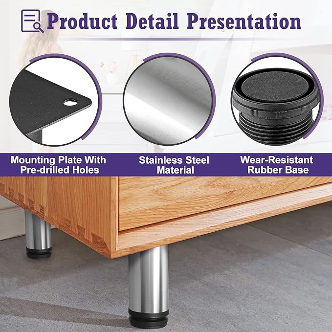12 Inch Metal Furniture Legs Stainless Steel Adjustable Legs Silver Metal Legs