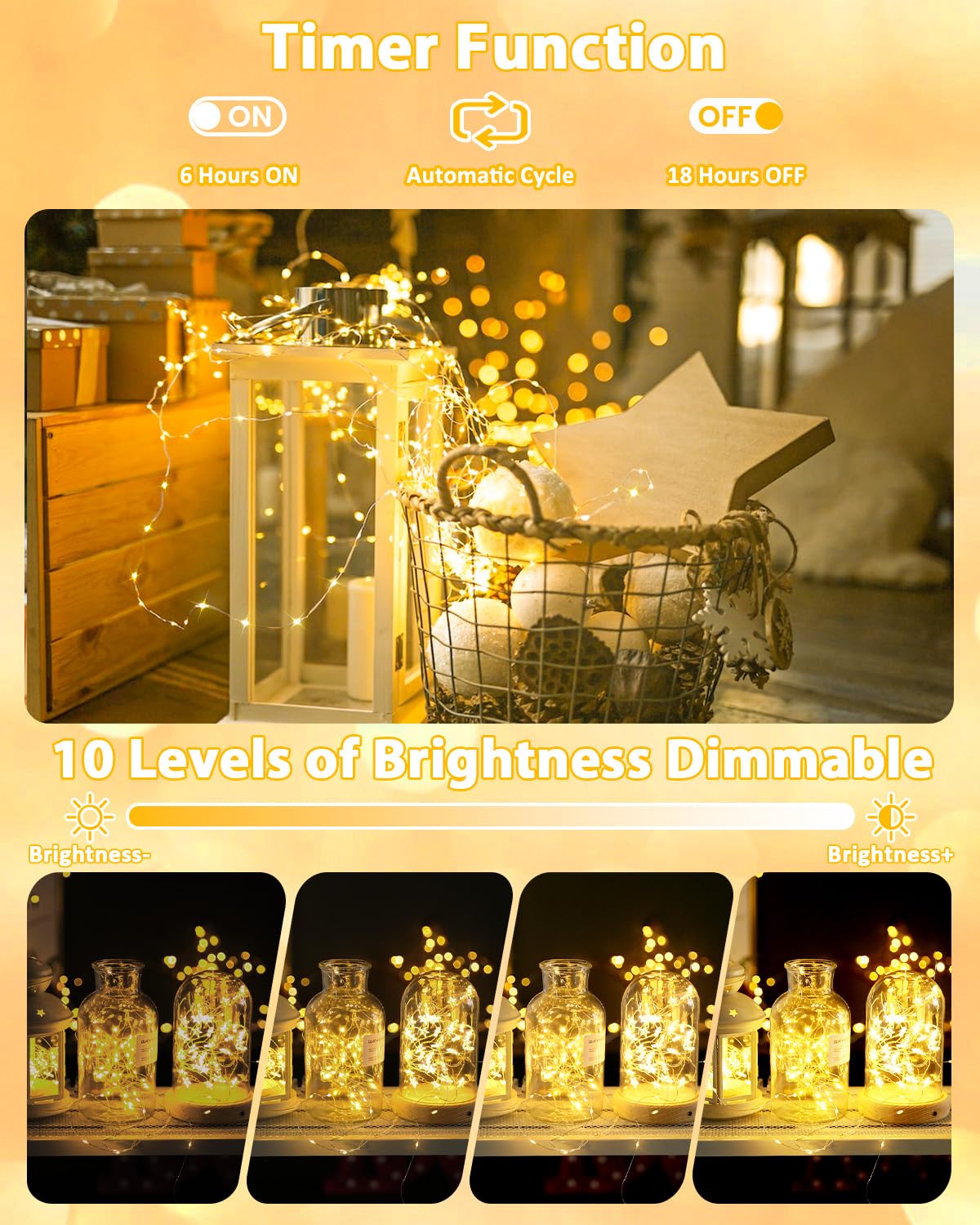2 Pack 200 LED Fairy Lights Battery Operated with Remote, 8 Modes String Lights Indoor Outdoor, Cuttable Battery Light for Home Bedroom Wedding DIY Centerpiece Christmas Decorations (Warm White)