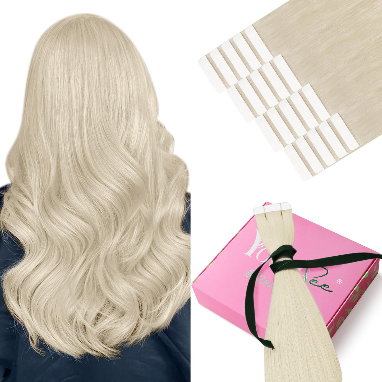 YoungSee Blonde Tape in Hair Extensions Human Hair 20pcs Platinum Blonde Tape Hair Extensions Real Human Hair 12Inch 30g Short Straight Hair for Women