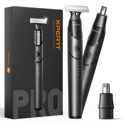 [2025 Upgraded Beard & Body Hair Trimmer for Men [All-in-One] USB-C Fast Charging, Groin & Ball Hair Painless Electric Shaver, Travel Razors, Waterproof Wet/Dry Groomer, Black(Lite)