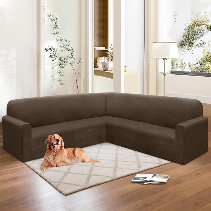 HDCAXKJ Corner Sectional Couch Covers Velvet Stretch L Shape Sofa Cover Soft