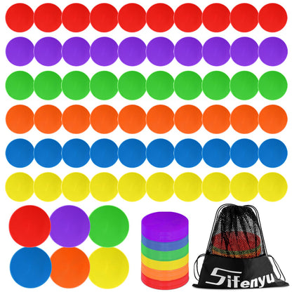 SIFENYU Poly Spots for Gym Floor 4.72inch 6inch 9 inch Poly Spot Markers, 60 Pcs Rubber Floor Dots Non Slip Flat Cones for Sports Soccer PE Training, Dance, Classroom Activities
