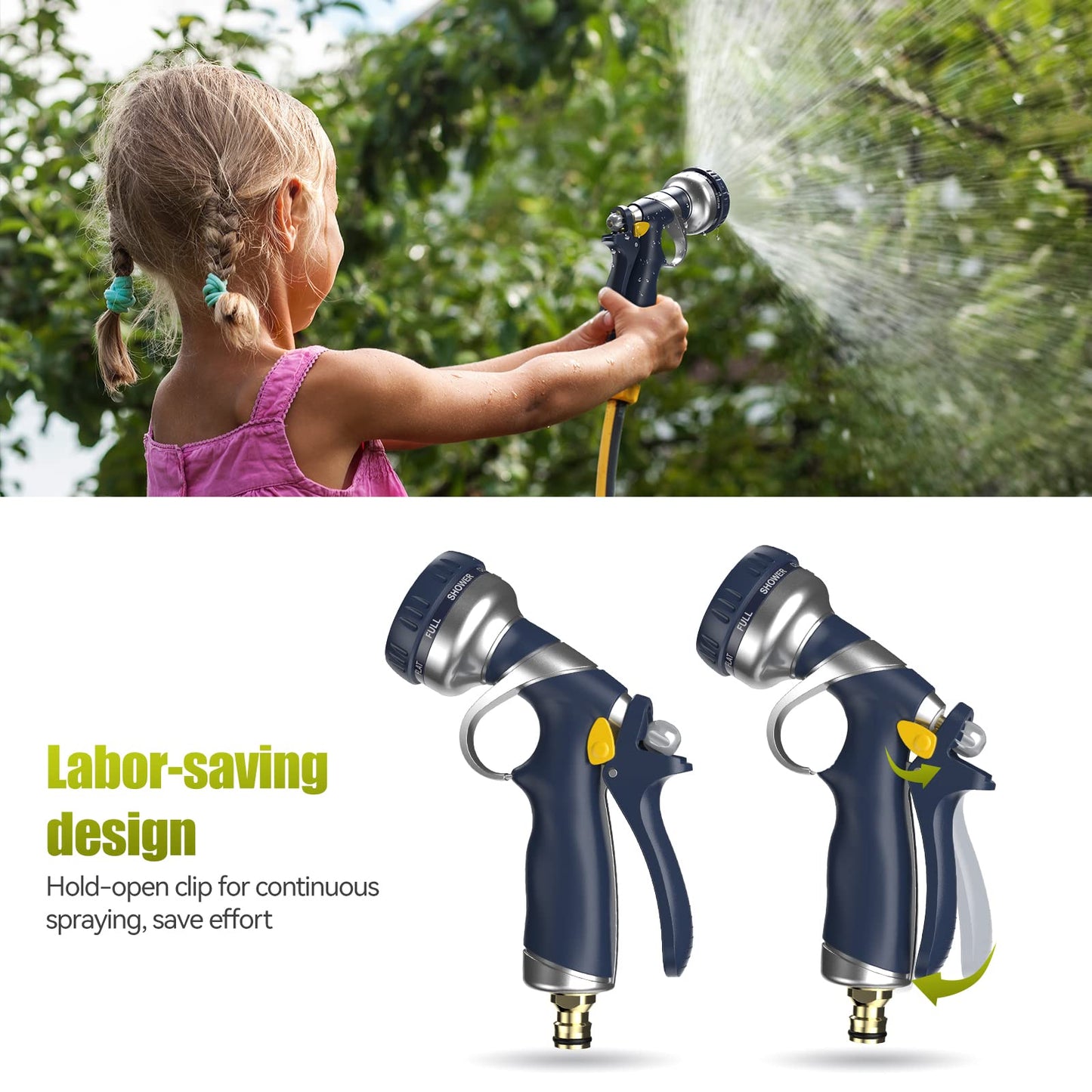 VOXON Hose Pipe Spray Gun with 8 Adjustable Patterns, 100% Heavy Duty Metal Garden Hose Spray Gun Zinc Alloy High Pressure Spray Nozzle Perfect for Car and Pet Washing, Cleaning, Garden Watering