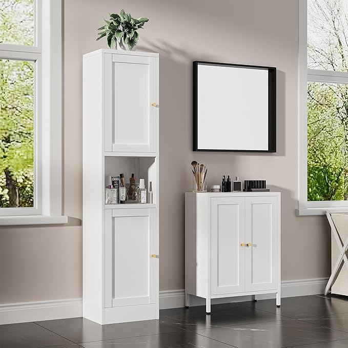 Bevivog Metal Bathroom Floor Storage Cabinet, Small Storage Sideboard
