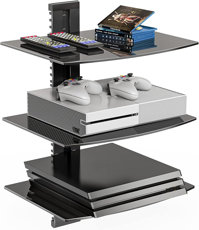 WALI Floating TV Shelf, 3 Tier Glass Projector Shelf