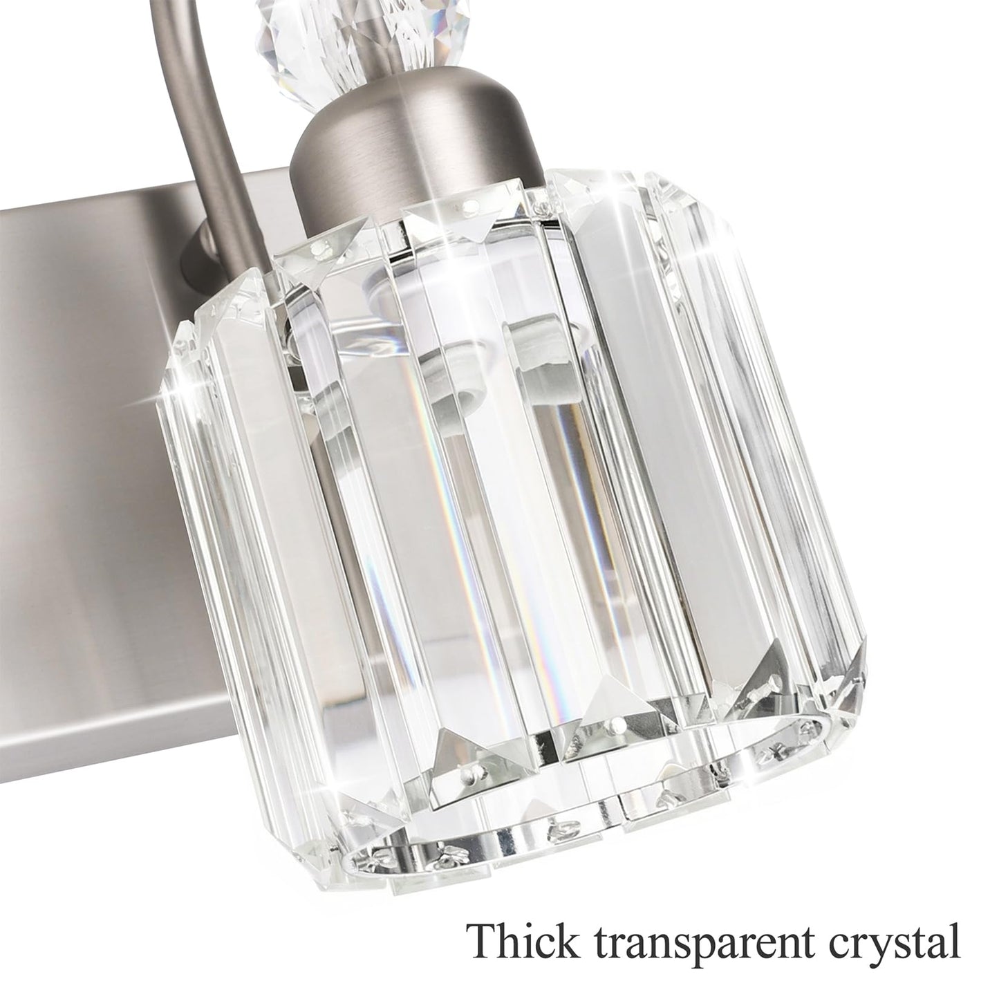 Ralbay 4-Light Crystal Vanity Light for Bathroom Brushed Nickel Modern Bathroom Light Fixtures