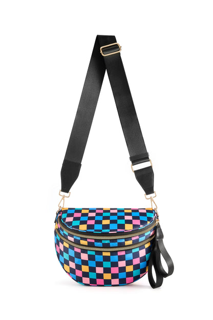 Spacious Checkered Nylon Crossbody Bag Bum Bag Checkered Handbags Wallets for Women