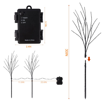 Lighted Halloween Tree Branches, 30IN 100LED Artificial Black Twig Branch with Orange Fairy Lights, Built-in Timer & Battery Operated, Waterproof for Indoor Outdoor Office Bedroom Party Decorations
