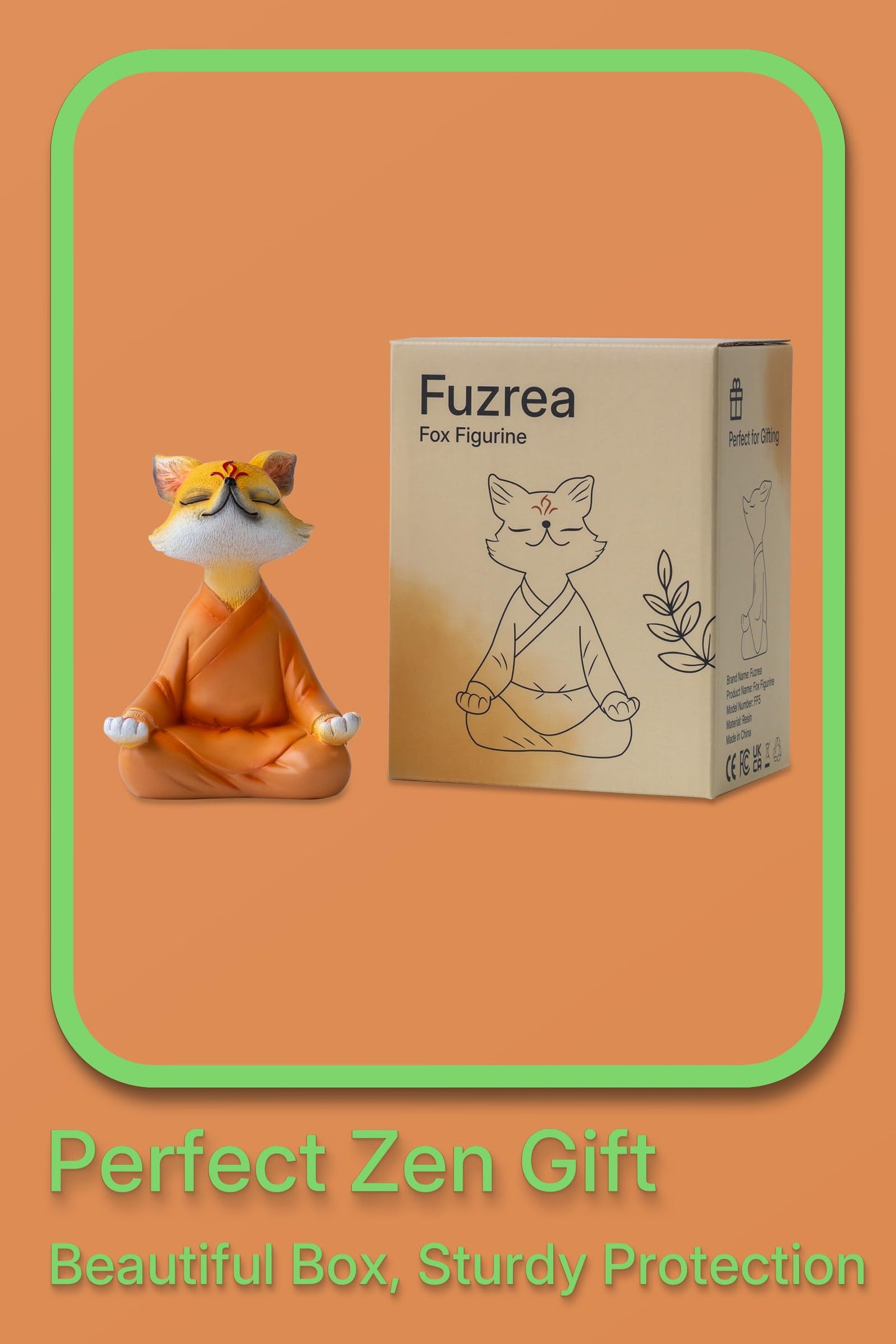 Fuzrea Zen Fox Figurine, Meditating Fox Buddha Statue for Home Decor, Living Room, Yoga & Meditation Accent, Shelf, Table, Desk Decor, Outdoor Garden Decor, Gifts for Women