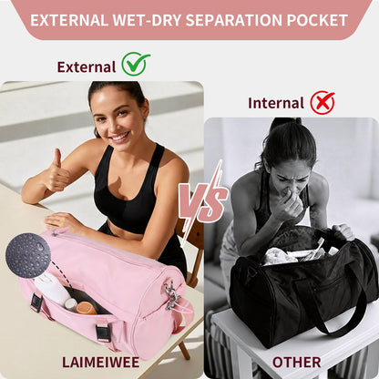 LAIMEIWEE Small Gym Bag for Women Men, 11L Compact Workout Yoga Bag with Wet Pocket and Yoga Mat Holder, Mini Sport Duffle Bags for Dance, Pilates, Ballets, Swimming, Travel (Pink)