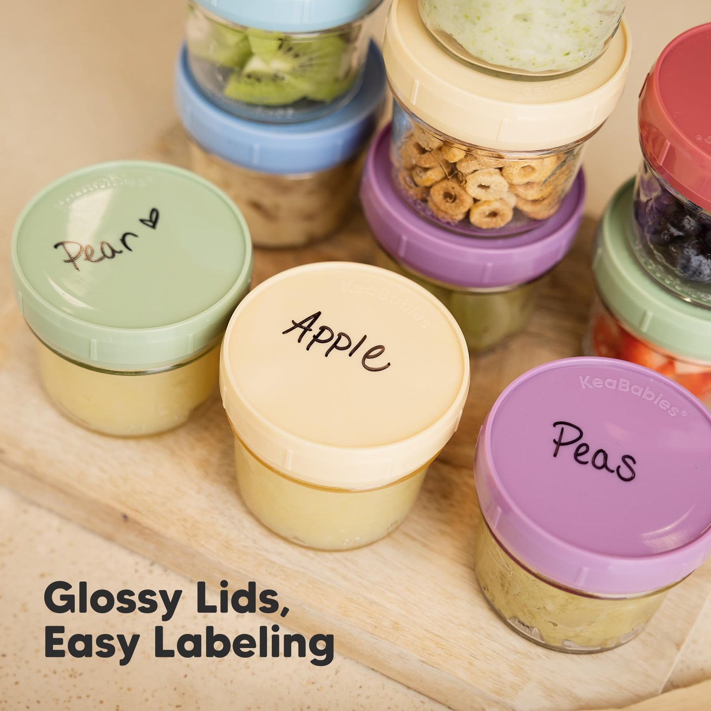 KeaBabies 12pk 4oz Glass Baby Food Containers with Lids - Leak-Proof, Microwavable Small Glass Jars, Baby Purees & Toddler Snack Storage Containers, BPA-Free, Dishwasher & Freezer Safe (Nord)