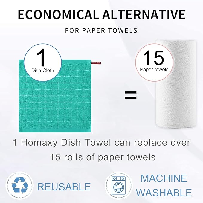 Homaxy 100% Cotton Terry Kitchen Dish Cloths, Ultra Soft and Absorbent Dish