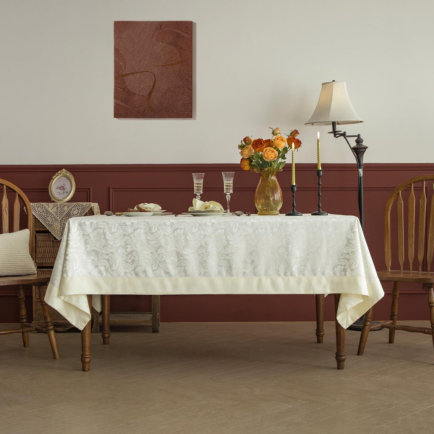 GLORY SEASON Emboss Style Textured Tablecloth Waterproof Solid Bordered Retro Tablecloths Classic Luxurious Washable Rectangle/Oblong Table Cloth,Kitchen Dinning Decor 60x120 Inch