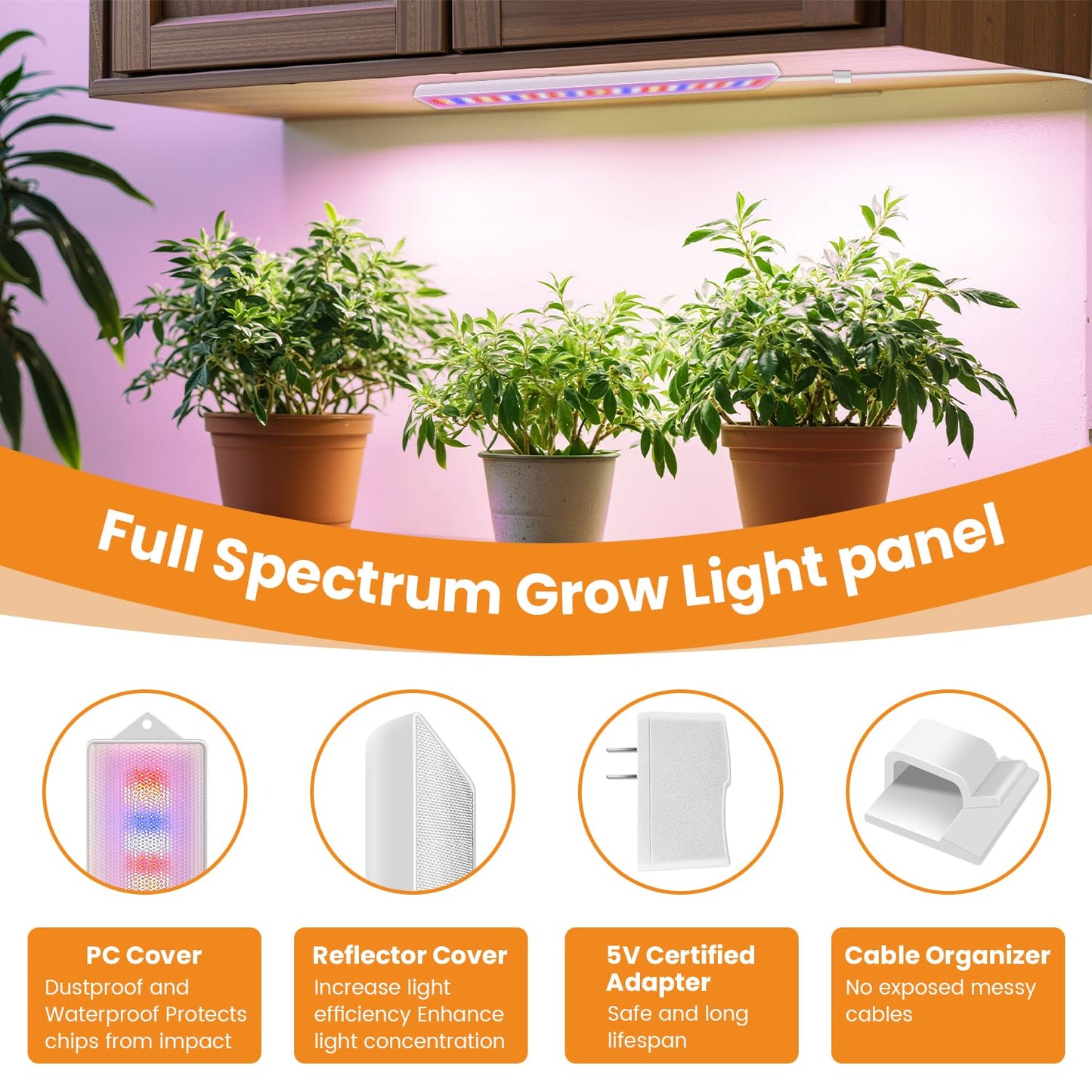 Eurbolan LED Grow Light Strip, 20W Full Spectrum Plant Lights With Red Blue White LEDs, 210 LEDs Grow Light Strips for Indoor Plants with 4/8/12/16H Auto Timer,3 Switch Modes, 5 Dimming Levels,2 Pack.