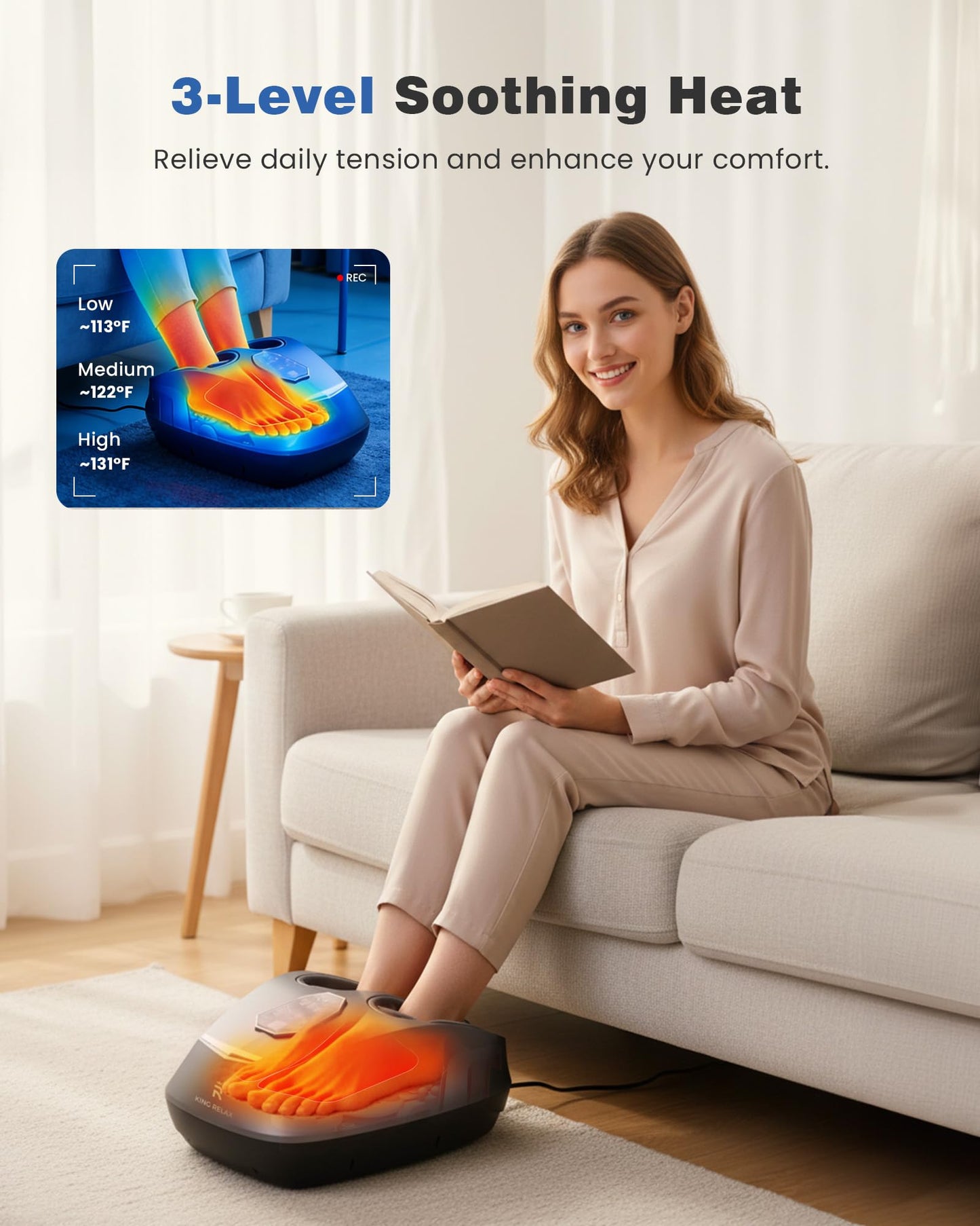 KING RELAX Shiatsu Foot Massager with Heat, 2026 Upgraded Deep Kneading & Squeeze Massage for Plantar Fasciitis, Modern Sculpted Design, Fits Up to Size 14, FSA Eligible HSA Store, Fathers Day Gift
