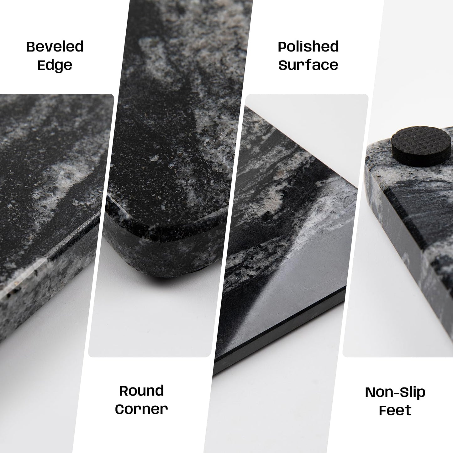 Adolif Black Marble Cutting Board for Kitchen, 12x20 Inch Marble Slab Pastry Board With Non-Slip Feet for Baking, Cheese, Charcuterie, Chocolate – Serving Tray Gift