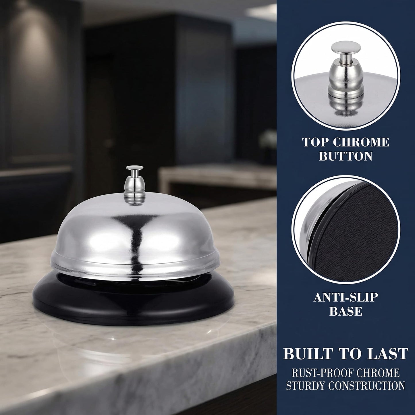 Fasmov 6 Pack 3.4 Inch Chrome Service Call Bells, Loud Clear Ring Desk Bell for Hotels, Schools, Hospitals, Office, Customer Service, Warehouses & Reception Areas