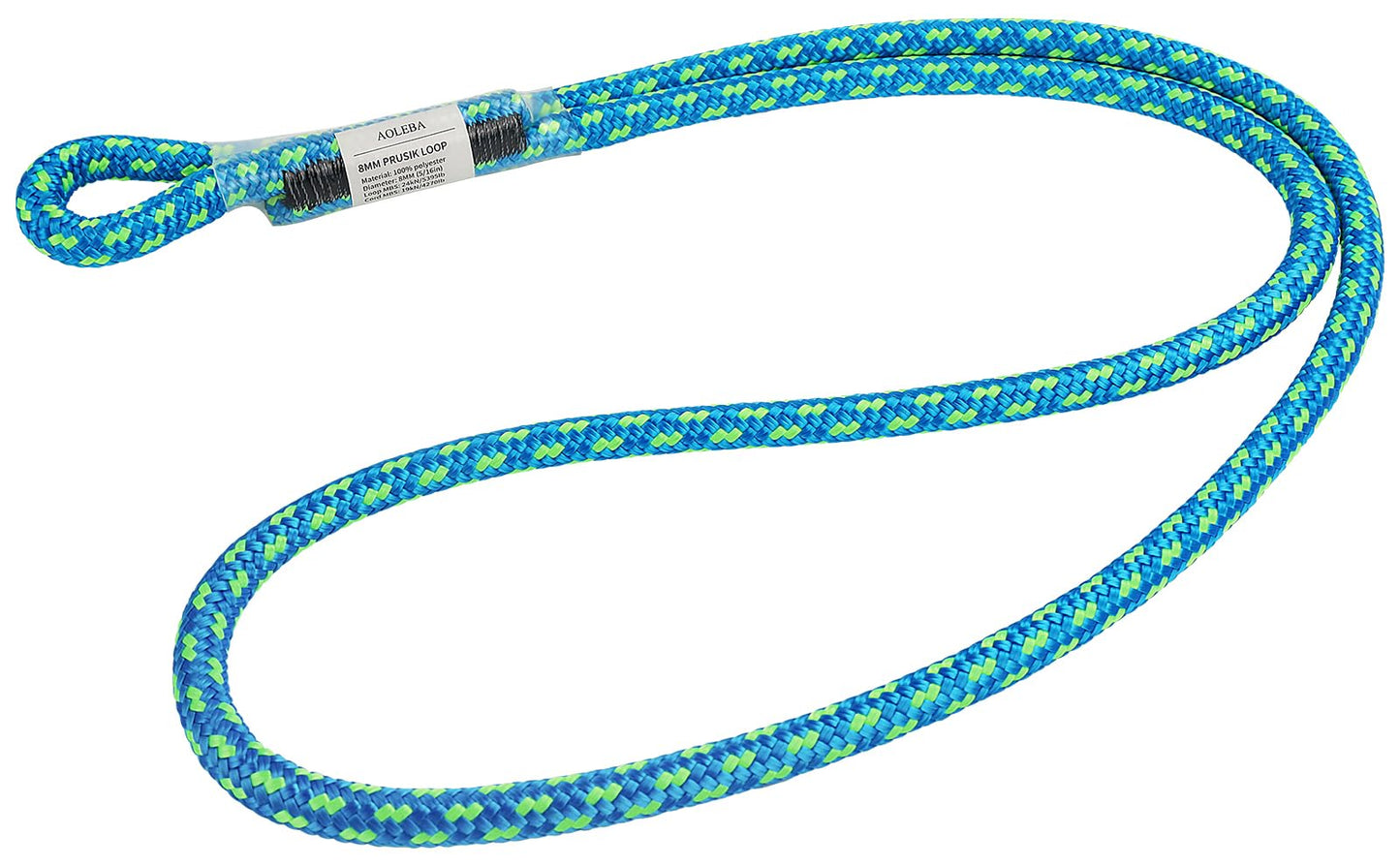 AOLEBA 8MM (5/16") Prusik Loop, Pre-Sewn Prusik Cord, Safety Sewn Prusik Rope for Climbing Arborist Rescue, Outdoor Climbing Aider Prusik Loops 22 Inches - Blue