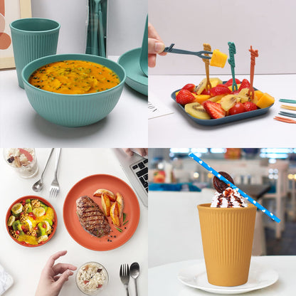 48pcs Unbreakable Dinnerware Sets for 4 People, Camping/Picnic Dinner Sets, Lightweight Colorful BBQ Plastic Serving Plates, Bowls, Cups,Cutlery Set, Forks,Tableware