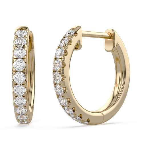 10MM Huggie Hoop Earrings for Women, 0.25 Carat (ctw) Round Natural Diamond Hoop Earrings in 14K Yellow Gold Plated 925 Sterling Silver Jewelry for Her