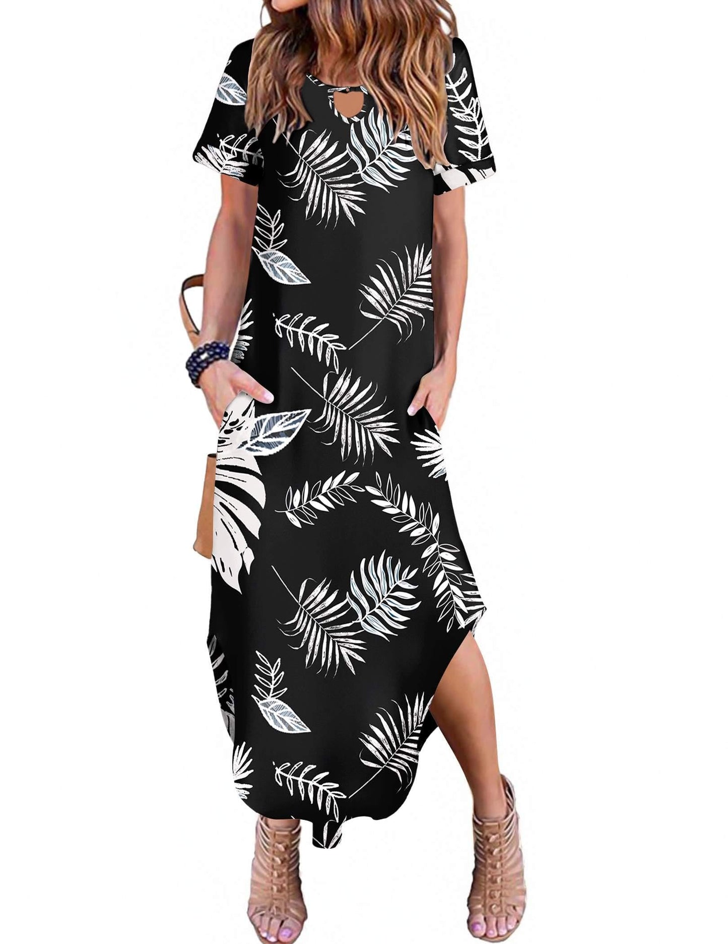 Zeagoo Womens Maxi Summer Dress with Pockets Casual Short Sleeve Sundress Trendy 2025 Curve Hem Long Dresss