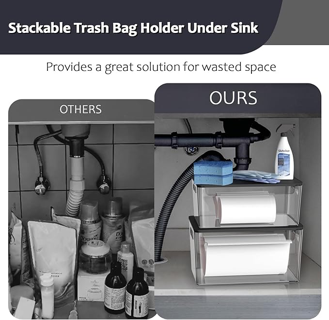 2 Pack Trash Bag Holder Under Sink Stackable, Plastic Garbage Bag Dispenser
