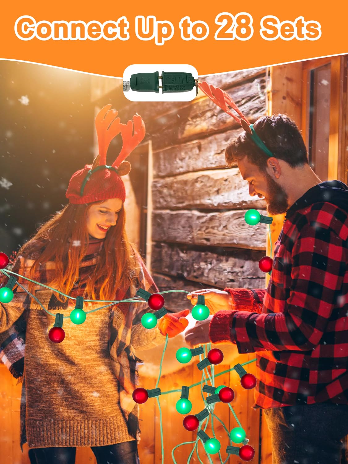 SUNSGNE 50FT G40 Round Christmas Lights Outdoor, Globe Christmas String Lights with 27 LED Frosted Red Green Lights(2 Spare) for Patio Balcony Roofline House Tree Decor, Green Wire