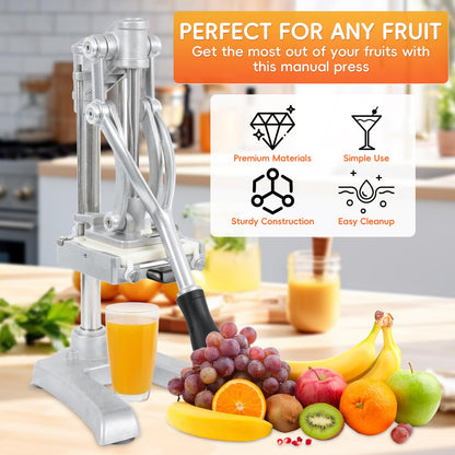 2-in-1 Commercial Juicer & Vegetable Chopper – Heavy Duty Cast Iron Manual Citrus Press with Stainless Steel Food Dicer, French Fry Cutter, 1/2" 3/8" 1/4" Blades for Potatoes