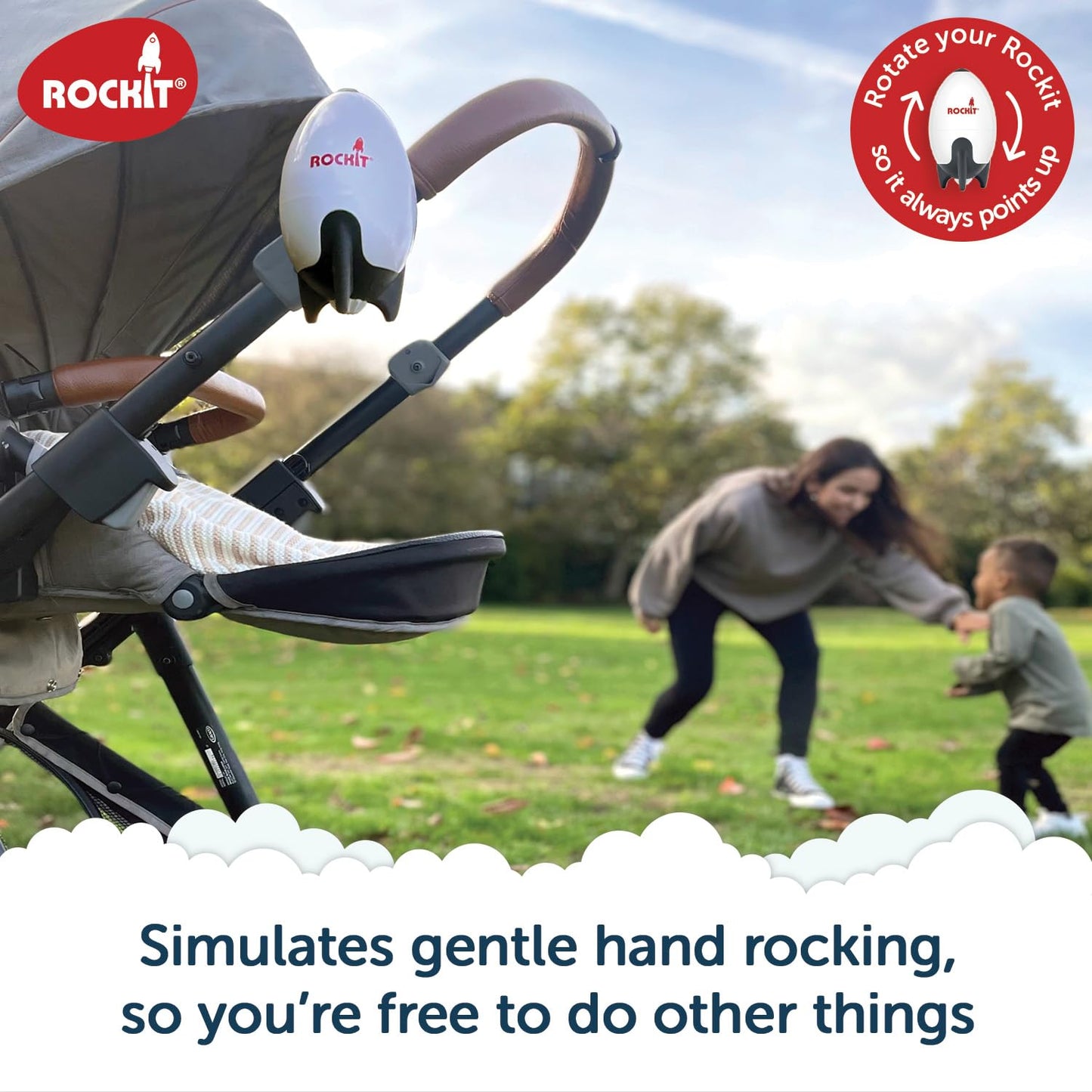 Rockit Rocker Rechargeable - Baby Sleep Aid Gently Rocks Any Stroller or Buggy, Adjustable Speed with 60 Minute Timer - Buggy Rocker - Fits All Pushchairs & Prams to Create a Baby Bouncer