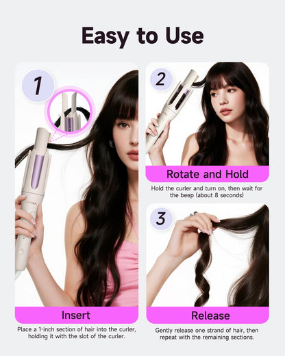 Automatic Curling Iron,1 1/4 Hair Curler with 3 Temperatures, 10S Fast Heating, 2-Way Rotation, 30 Min Auto Shut-Off, 500 Million Ionic, Anti-Scald-Tangle for Long Hair