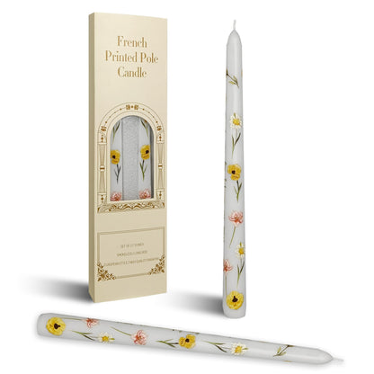 Floral Printed Taper Candle - Baleagcdl White with Poppy Flower Prints Candlesticks 10 Inch Handmade Drip Candle Sticks for Dinner Home Holiday Decor Gifts - Set of 2