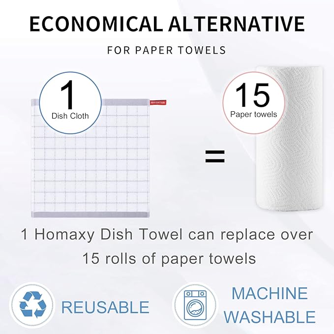 Homaxy 100% Cotton Terry Kitchen Dish Cloths, Ultra Soft and Absorbent Dish