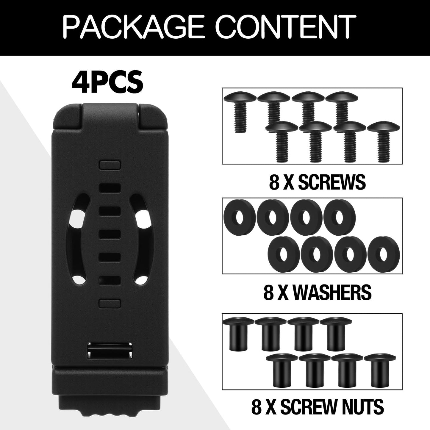 Relaxweex 4 Pack 3 Inch Holster Belt Clips Knife Belt Clip Holster Adjustable Molle Attachment Adapter with Mounting Hardware Panel Mounts Straps Tools for Vests Backpacks(Classic Style)