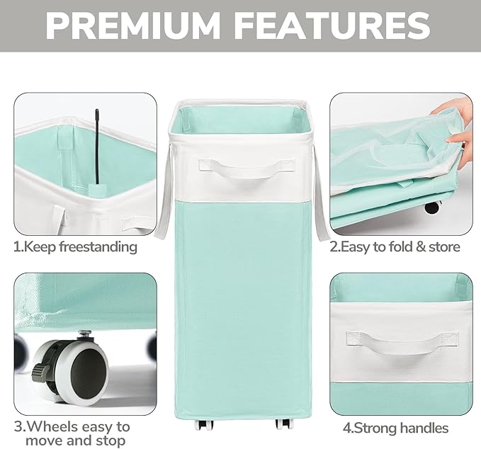 Goodpick Laundry Basket with Wheels, 75L Laundry Hamper with Wheels, Large